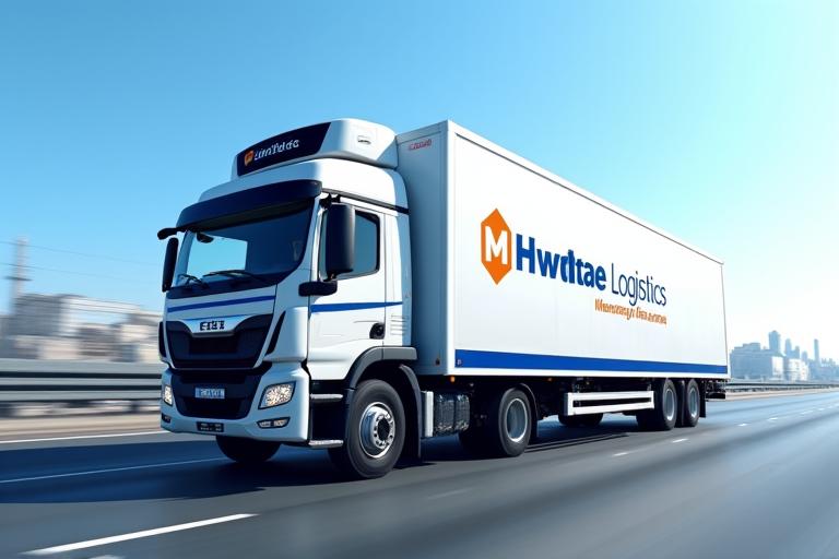 Hwatae Logistics 로고가 있는 현대적인 냉장 트럭