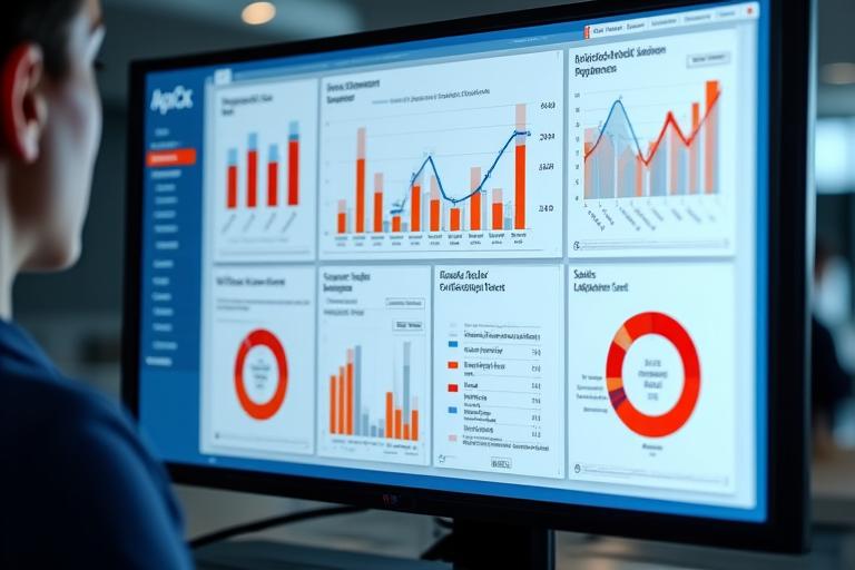 다수의 그래프와 차트로 구성된 이커머스 성과 분석 대시보드 화면