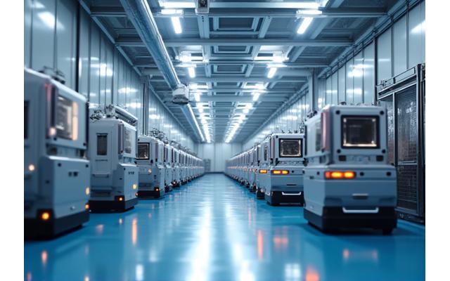 스마트 팩토리에서 자재 운송 로봇이 움직이는 모습