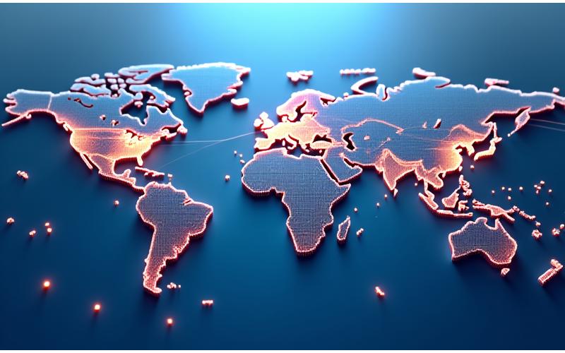 세계 지도를 배경으로 한 Hwatae Logistics의 광범위한 글로벌 물류 네트워크를 시각화한 이미지. 주요 항만, 공항 및 무역 경로가 밝게 표시되어 있으며, 서울에서 전 세계 허브로 연결되는 선들이 역동적으로 그려져 있습니다. 전 세계 200개 이상 파트너 네트워크를 상징하는 현대적이고 기술적인 디자인.