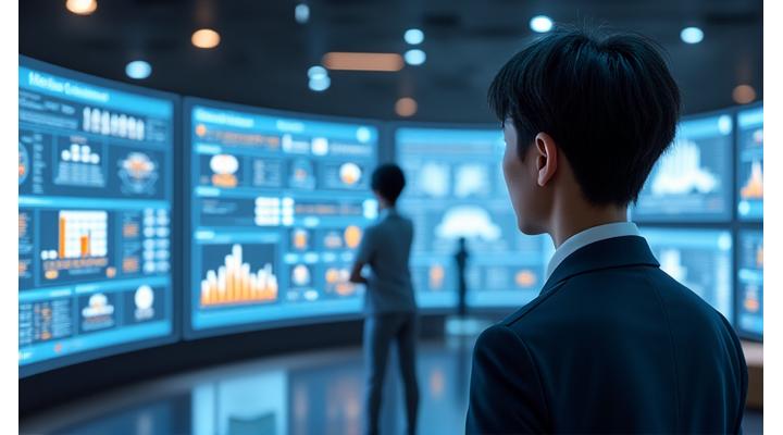 태블릿으로 스마트 물류 대시보드를 확인하는 물류 관리자