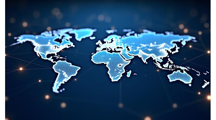 글로벌 지도 위로 연결된 복잡한 물류망
